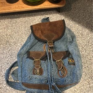 Vintage Blue Denim - Leather Accent Click Latch Cinch Up Backpack